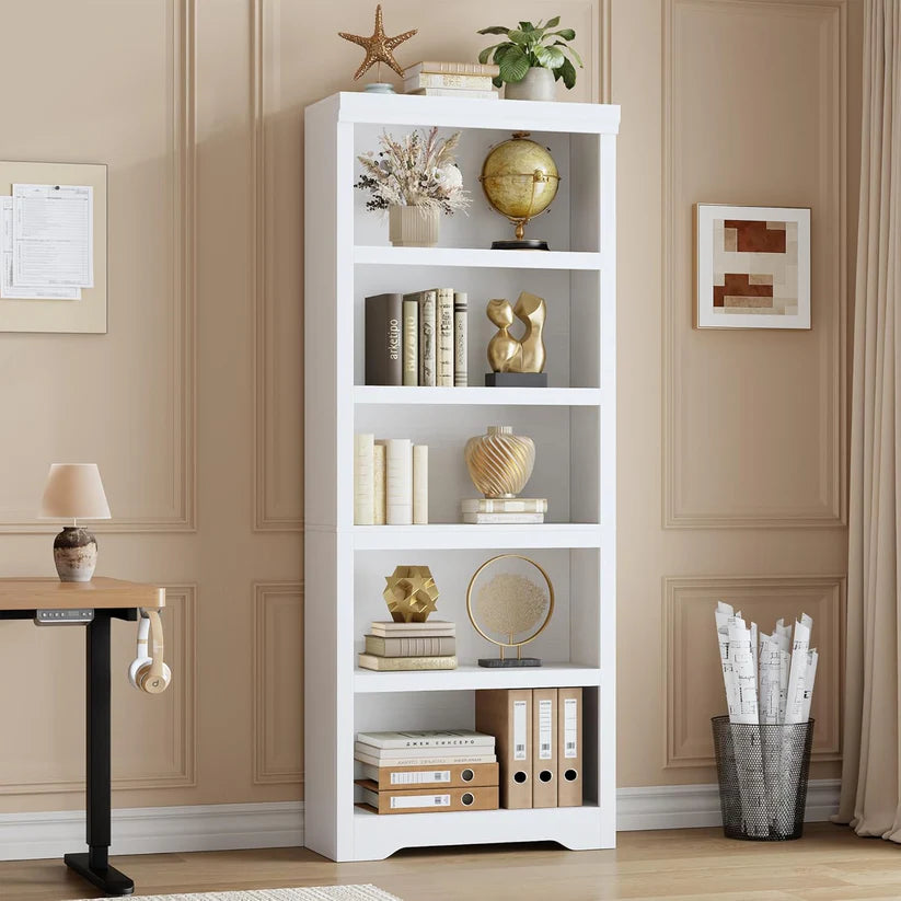 Garvee Libreria a 5 Ripiani Regolabile in MDF Resistente Bianco per Soggiorno e Ufficio Alta 175 cm