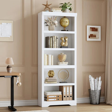 Garvee Libreria a 5 Ripiani Regolabile in MDF Resistente Bianco per Soggiorno e Ufficio Alta 175 cm