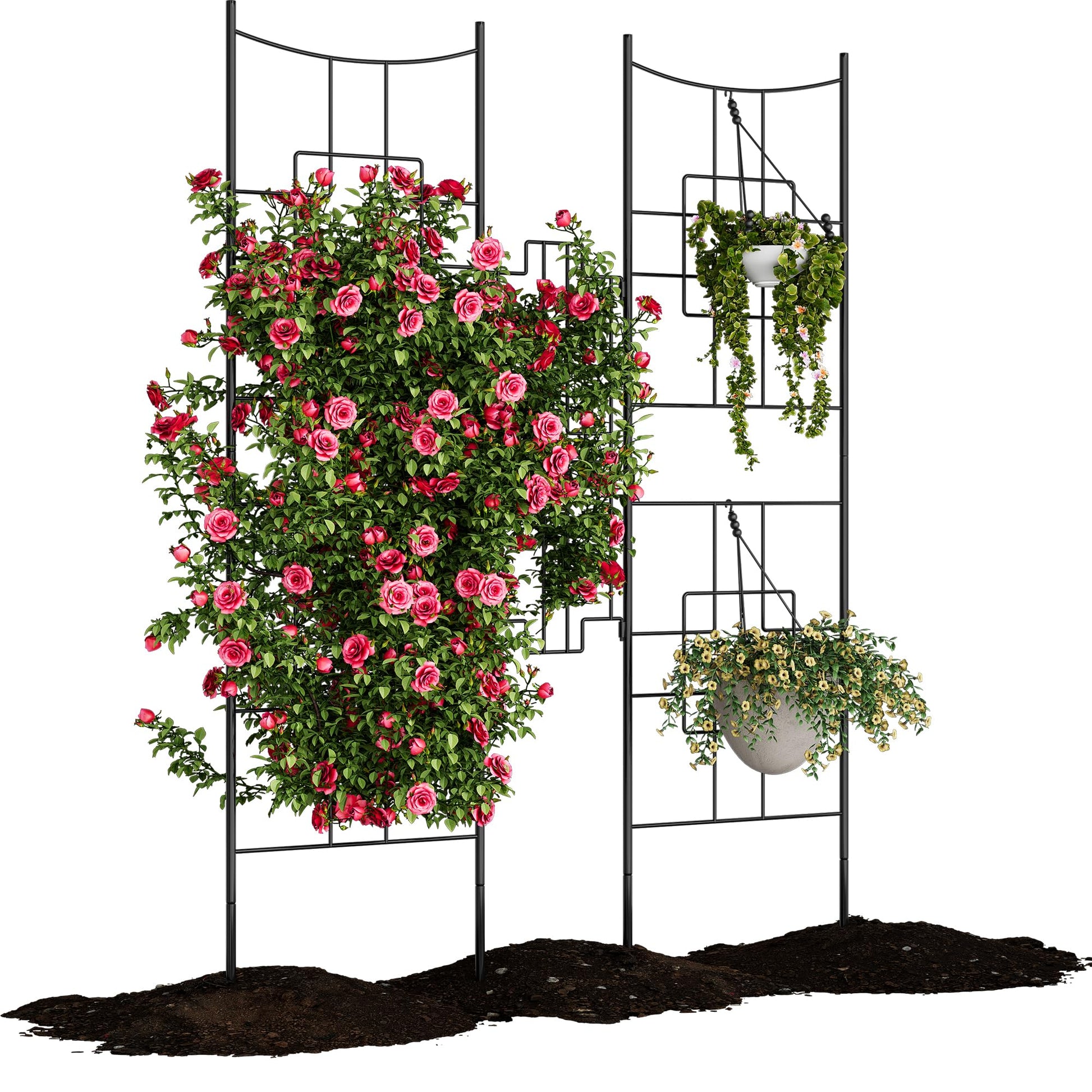 Garvee Set di 2 tralicci da giardino in metallo per piante rampicanti, 75"x20", antiruggine, verniciato a polvere, 4 pannelli, patio e giardino, nero