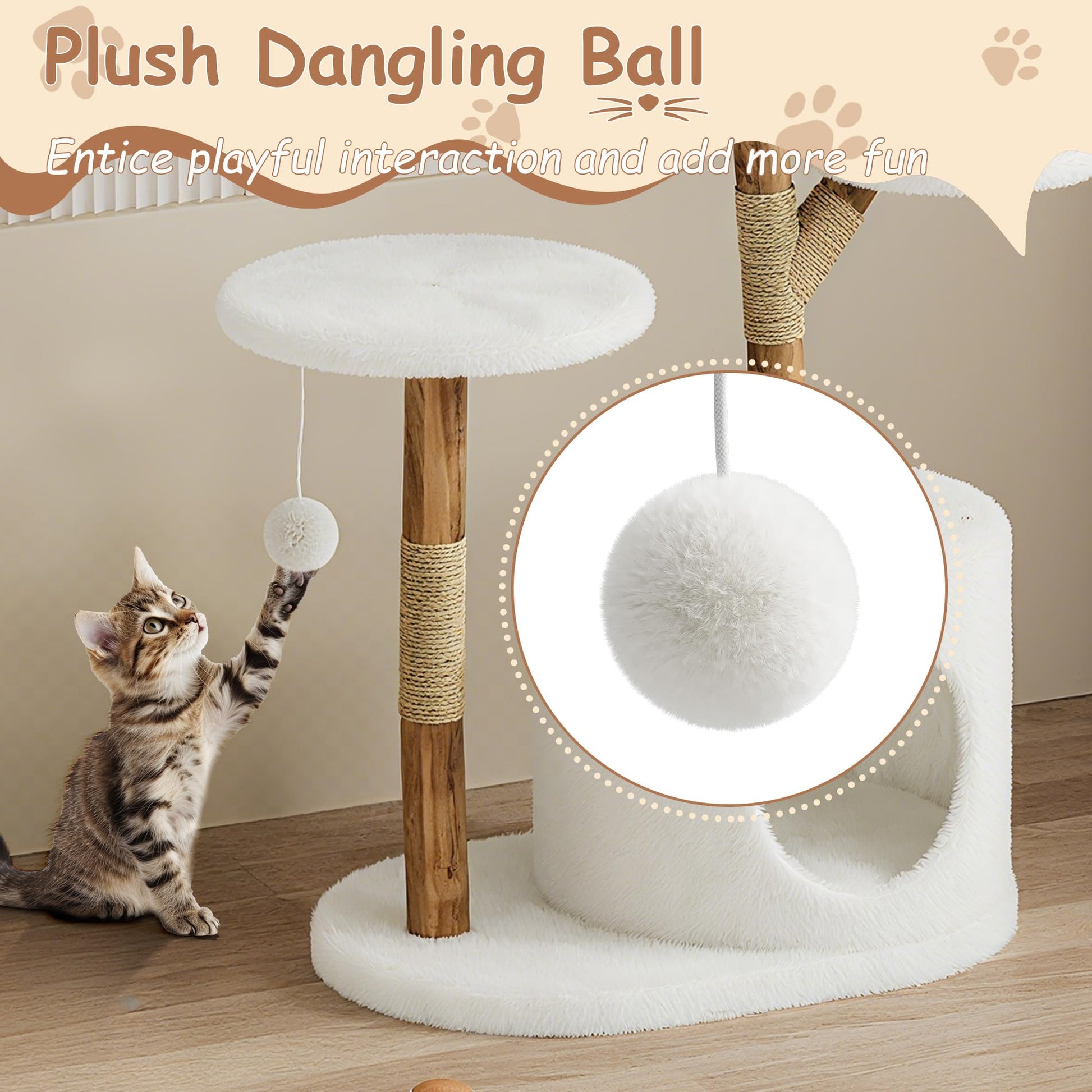 Tiragraffi in legno naturale Garvee da 43'' con cesto in rattan per soggiorno, stabile per gatti di grandi dimensioni, design moderno, morbido peluche