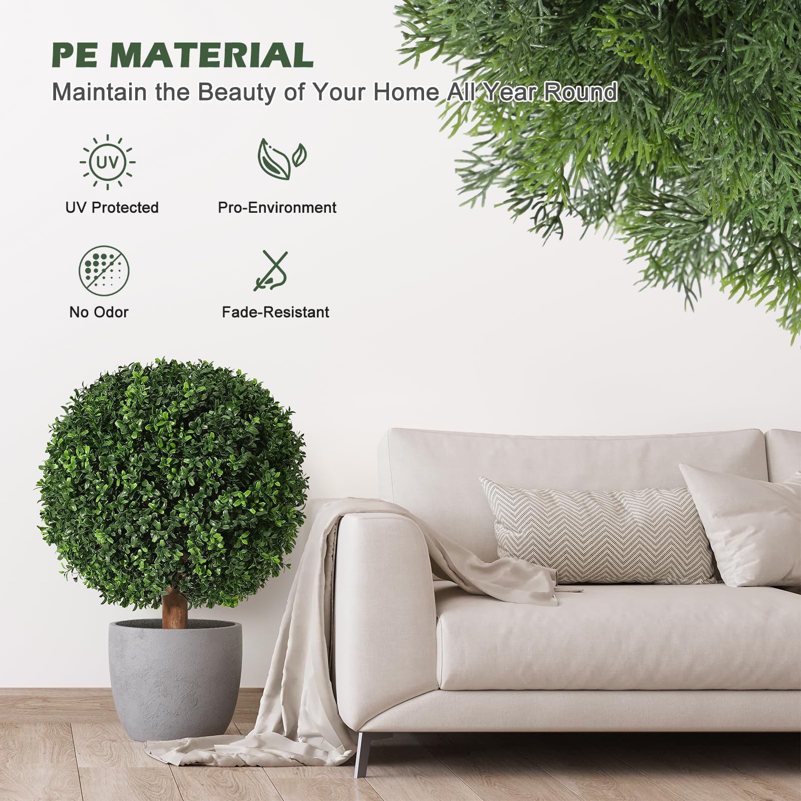Garvee Set di alberi artificiali in bosso da 61 cm, resistenti ai raggi UV, realistici, in materiale PE, preassemblati con vaso in cemento, per ingresso e patio, verde