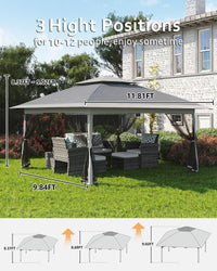 Tenda a baldacchino pop-up Garvee 12x12 con zanzariera, resistente ai raggi UV, altezza regolabile, struttura in acciaio, schermo per la privacy a 6 pannelli per giardino e patio, sacchi di sabbia inclusi