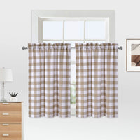 Tende piccole Garvee Buffalo Plaid in poliestere idrorepellente effetto lino per soggiorno, cucina, bagno, 28"x24" tortora