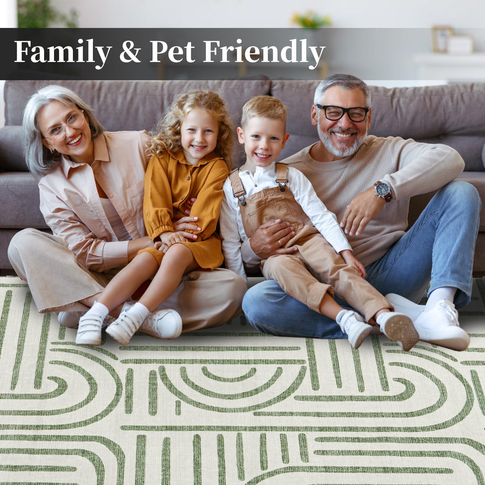 Tappeto Garvee lavabile a pelo corto 120 x 170 cm verde chiaro antiscivolo per soggiorno camera da letto