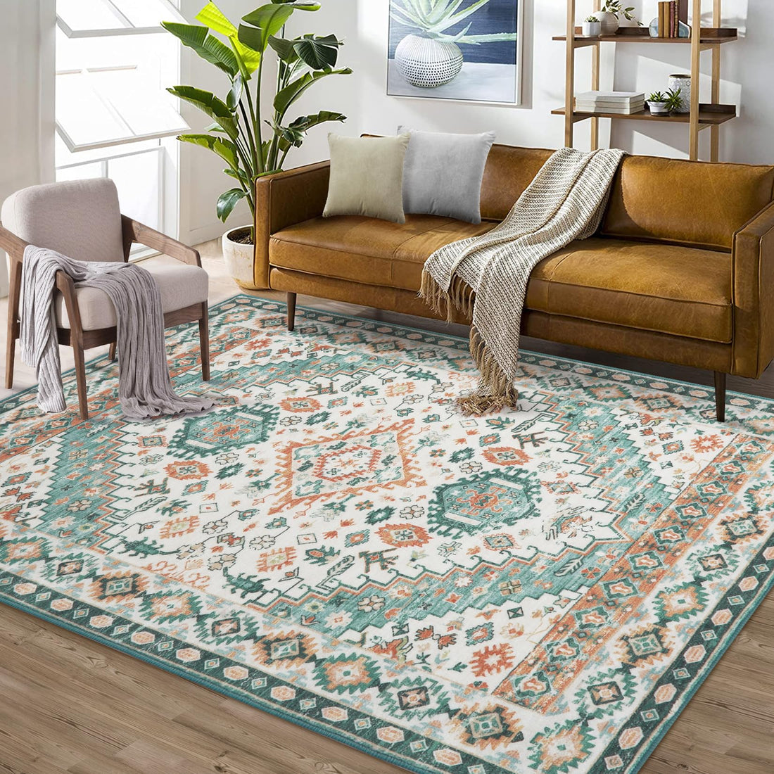 Tappeto Garvee lavabile a pelo corto Grange Green per soggiorno, camera da letto, sala da pranzo, 160x230 cm, antiscivolo