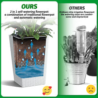 Set di fioriere in rattan Garvee da 16 pollici con indicatore del livello dell'acqua e ruote per patio e soggiorno, bianco, resistente alle intemperie