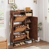 Scarpiera in rattan Garvee con 3 cassetti pieghevoli, ripiani regolabili per corridoio e ingresso, gambe in metallo MDF - rosso