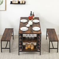Tavolo da pranzo Garvee per 4 persone con portabottiglie e contenitore, robusto metallo e legno, salvaspazio, rettangolare, ideale per stanze piccole