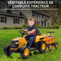 Trattore per bambini Garvee Kids Tractor 12V Twin Motor – Giallo classico con telecomando, rimorchio e suoni realistici per bambini e bambine dai 3 anni in su in giardino o cortile.