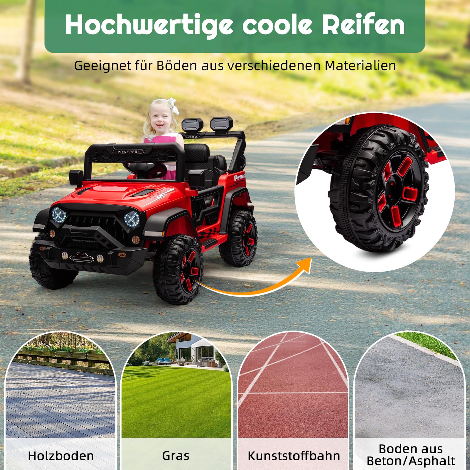 Auto elettrica per bambini GARVEE 12V con telecomando, luci a LED, Bluetooth, cinture di sicurezza, pneumatici antiscivolo, rossa, per bambini dai 3 anni in su