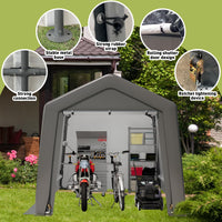 Garvee Capannone portaoggetti portatile per esterni 8x12x7,7 piedi, impermeabile, struttura in metallo, resistente ai raggi UV, per moto e giardino, grigio