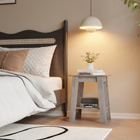 Tavolino laterale Garvee Farmhouse con contenitore, comodino rustico a 2 ripiani in legno impermeabile, grigio, per soggiorno e camera da letto, compatto