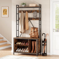 Garvee Hall Tree con panca e guardaroba 5 in 1 Organizer per corridoio e anticamera in legno rustico regolabile