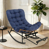 Garvee Sedia a Dondolo Papasan Indoor in Rattan con Poggiapiedi Estendibile e Cuscino Blu Reale, Struttura in Acciaio, Resistente fino a 160 kg, Perfetta per Camera e Soggiorno - Blu reale -Poliestere