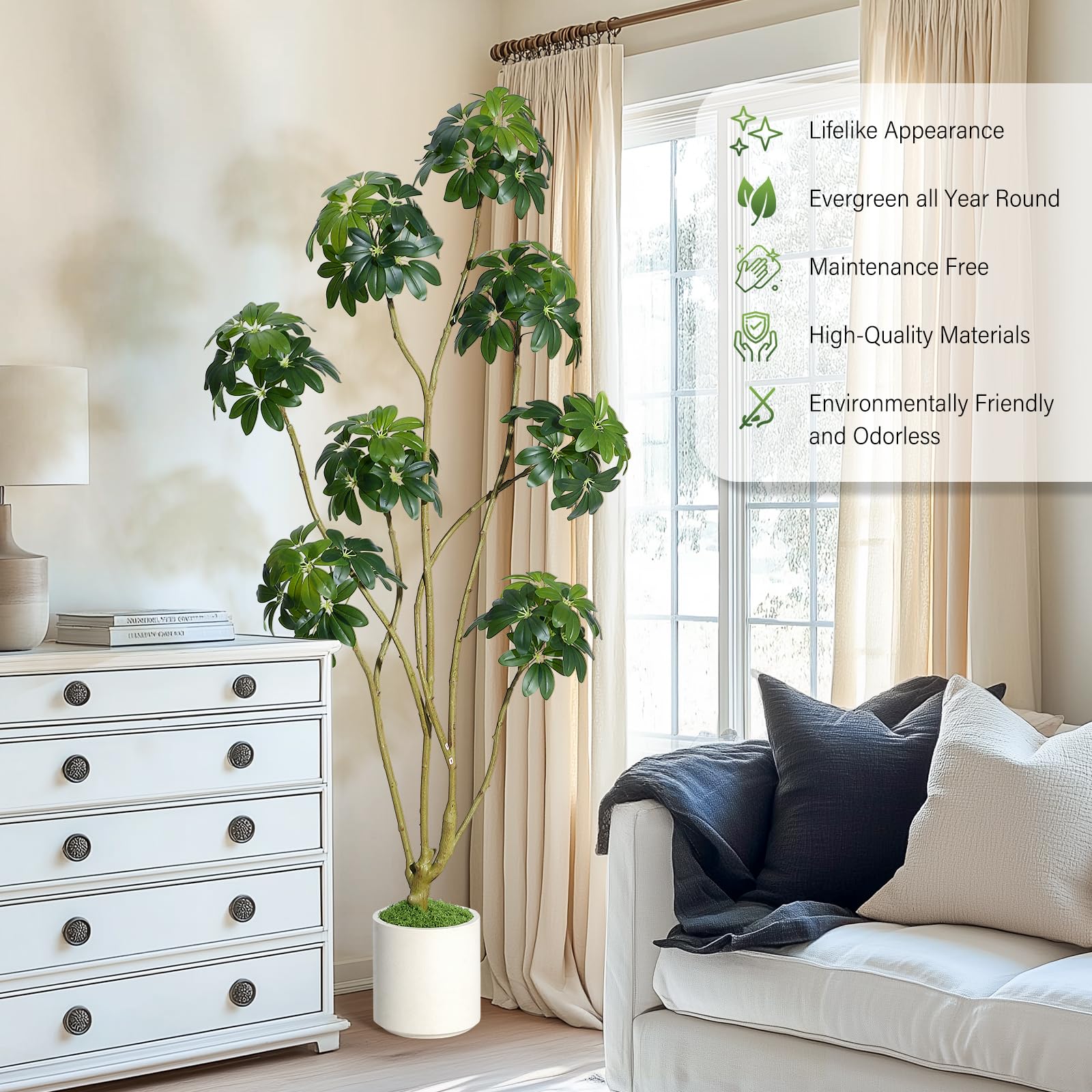 Garvee, albero artificiale alto 6 piedi, multi-stelo, vaso in PE bianco, per la decorazione di casa e ufficio, 70x27,5 pollici