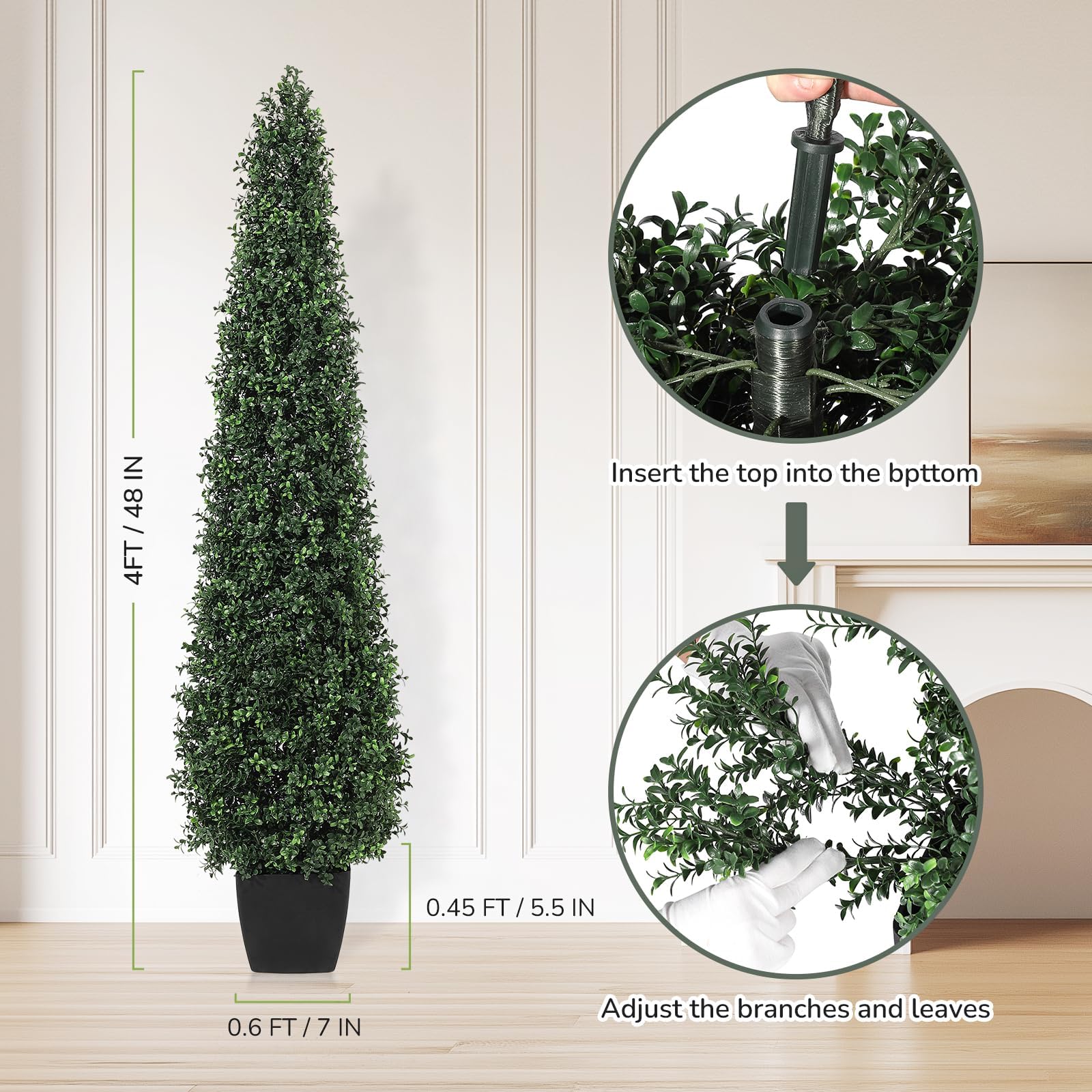 Garvee 4FT Artificiale Bosso Topiario con Vasi Resistenti per Uso Interno ed Esterno, Decorativo per Patio e Ingresso, Verde