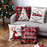GARVEE Federa per cuscino natalizio rosso con motivo a cervo, 4 pezzi, per decorazione divano, 45 x 45 cm, motivo tartan - 
