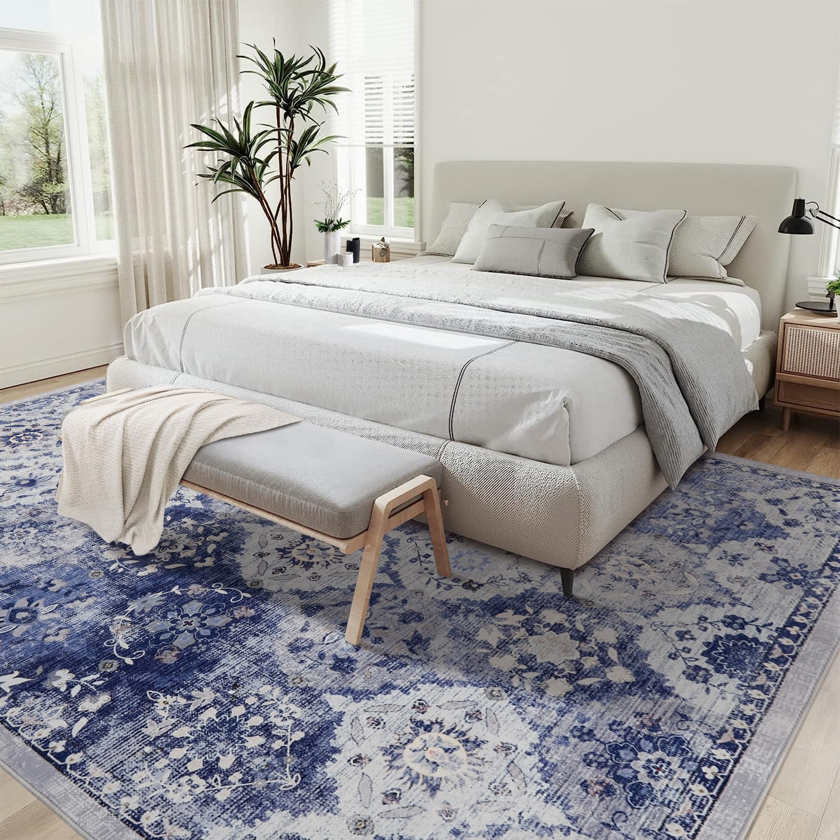 Tappeto grande per soggiorno Garvee, design vintage, lavabile, 200x290 cm, morbido poliestere, antiscivolo, pelo corto