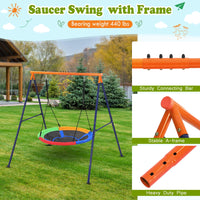 Altalena da esterno Garvee con robusta struttura in metallo a forma di A, capacità di carico di 200 kg, altalena a disco rotonda regolabile, 192x167x187 cm, nero