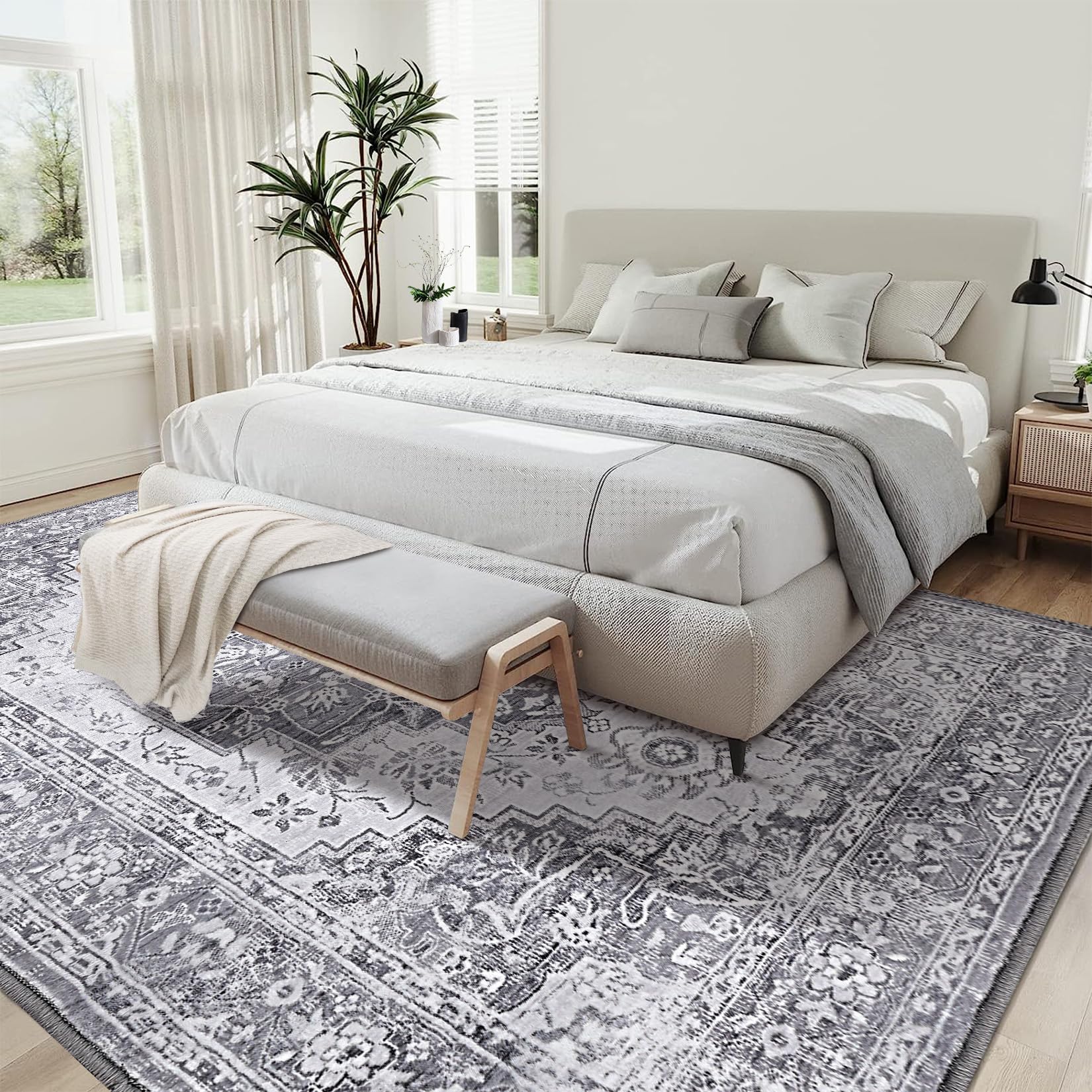 Tappeto grande Garvee 200x290cm lavabile in lavatrice, antiscivolo, antimacchia, grigio vintage, tappeto per soggiorno, camera da letto, decorazione per la casa