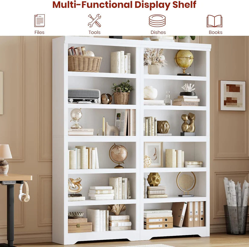 Garvee Libreria Rustica Alta 190,5 cm con 2-6 Ripiani Regolabili, MDF Robusta, Design Elegante, Anti-Ribaltamento per Soggiorno e Studio, Bianco