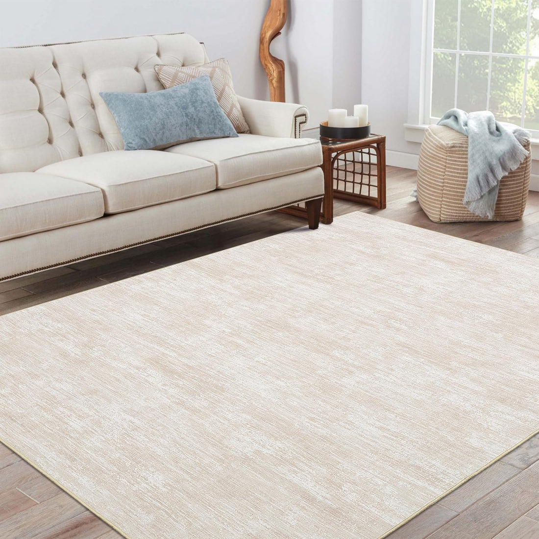 Tappeto moderno GARVEE, pieghevole, lavabile in lavatrice, antiscivolo, in microfibra, facile da pulire, beige 240x340 cm, soggiorno, ufficio, cameretta dei bambini
