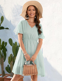 Garvee Donna Elegante Mini Abito con Vita Alta, Scollo a V, Maniche Corte, Abito da Spiaggia a Trapezio, Balza in Tulle, Verde, XXL