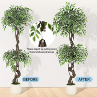 Albero di ficus artificiale Garvee da 5 piedi con oltre 1100 foglie di seta, vaso in ceramica RESISTANT, muschio e ciottoli per ufficio e soggiorno, verde realistico
