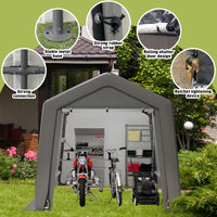 Garvee Capannone portaoggetti portatile per esterni 8x8x7,7 piedi Telaio in metallo impermeabile resistente ai raggi UV per moto e giardino multifunzionale