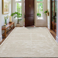 Tappeto lavabile a pelo corto Garvee 120x170cm Beige per soggiorno e camera da letto, motivo a linee minimaliste, morbido e antiscivolo