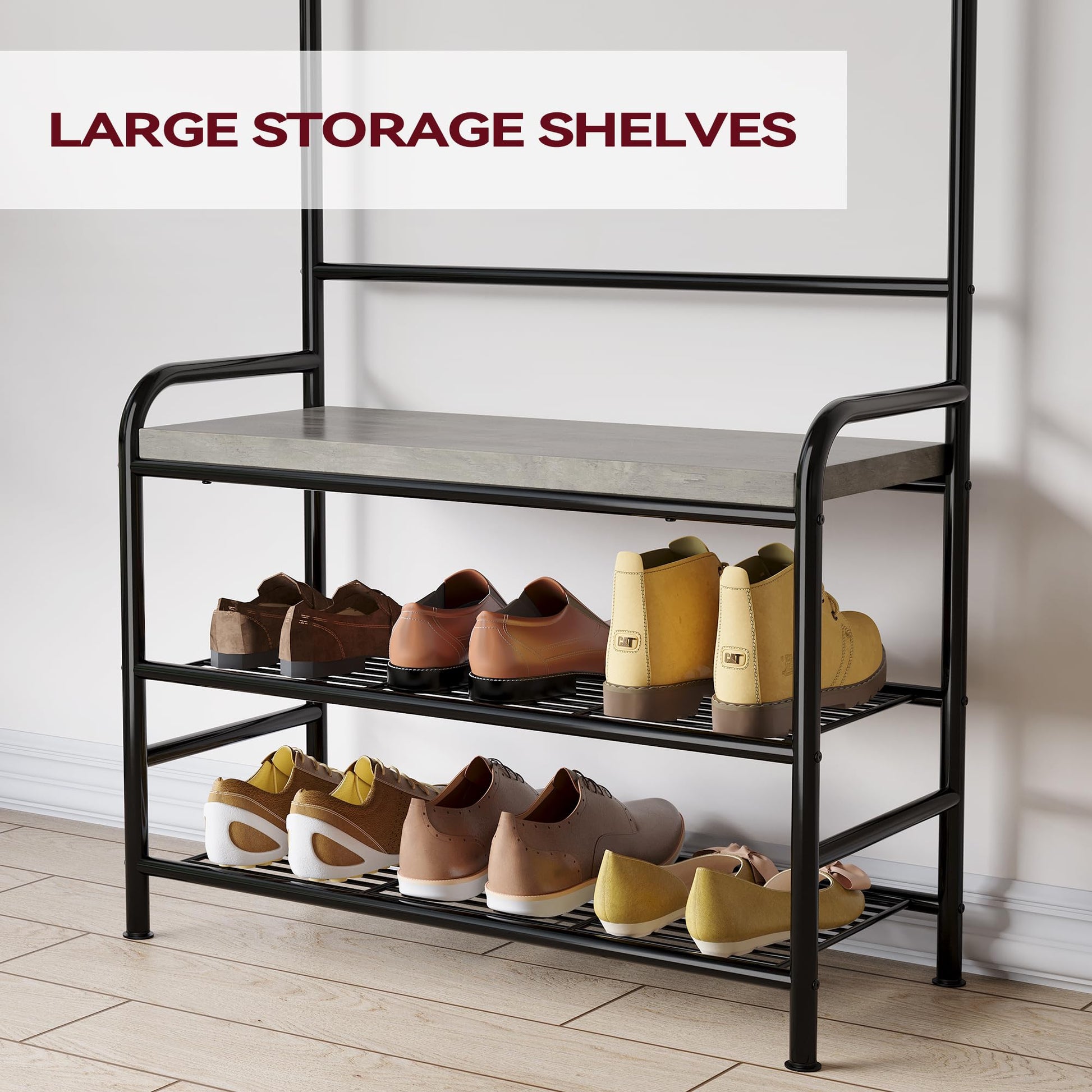 Panca portascarpe Garvee Hall Tree con 8 ganci, guardaroba 4 in 1 per corridoio e camera da letto, 23,57" x 11,77" x 70,77" grigio