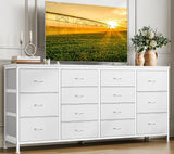 TV mobile bianco Garvee da 160 cm con 14 cassetti, prese di corrente, per camera da letto e soggiorno, tessuto e legno, resistente, antiribaltamento - Bianco