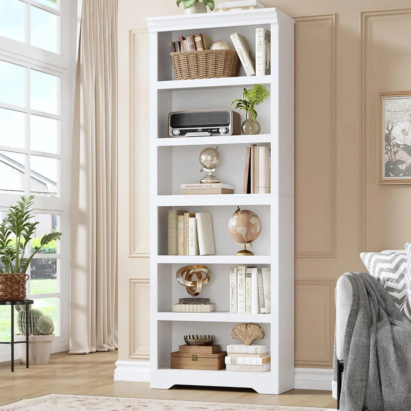 Garvee Libreria Rustica Alta 75" in MDF con 2-6 Ripiani Regolabili, Anti-Ribaltamento, Multiuso per Soggiorno e Studio, Design Elegante, Colore Neutro