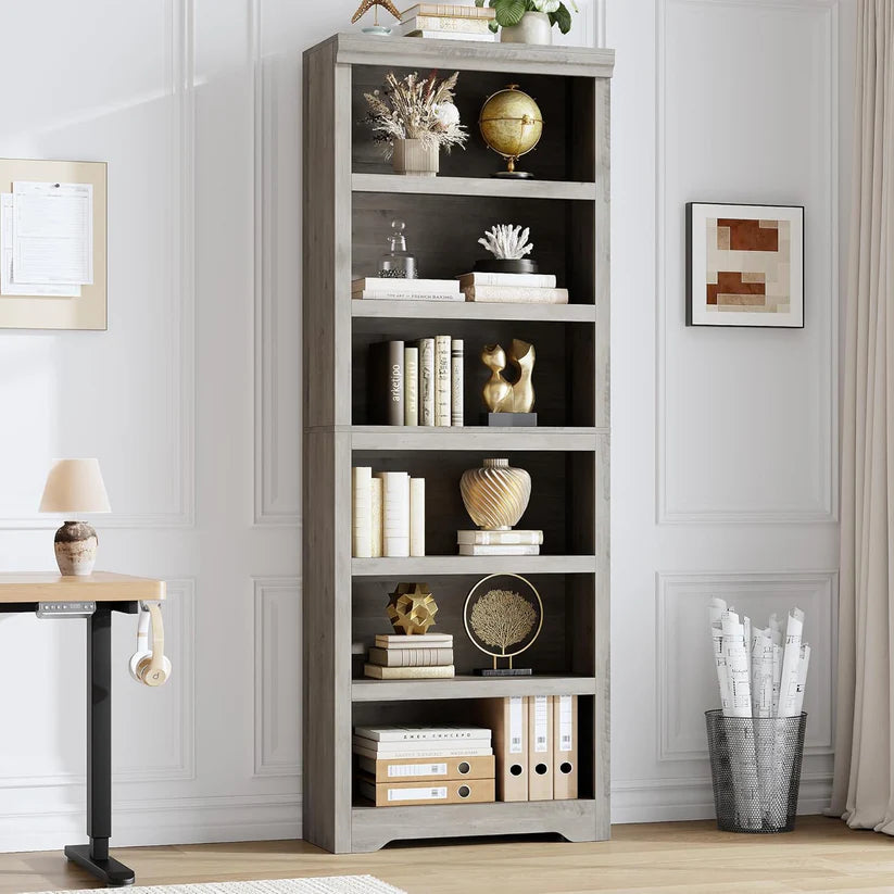 Garvee Libreria 6 Ripiani Alta Regolabile MDF Resistente Design Elegante Antiscivolo per Soggiorno e Ufficio 190 cm