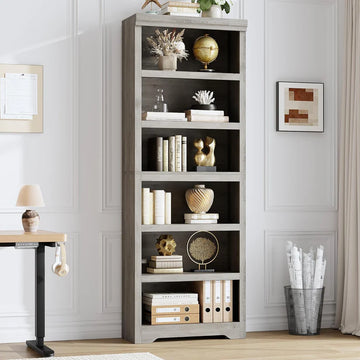 Garvee Libreria 6 Ripiani Alta Regolabile MDF Resistente Design Elegante Antiscivolo per Soggiorno e Ufficio 190 cm