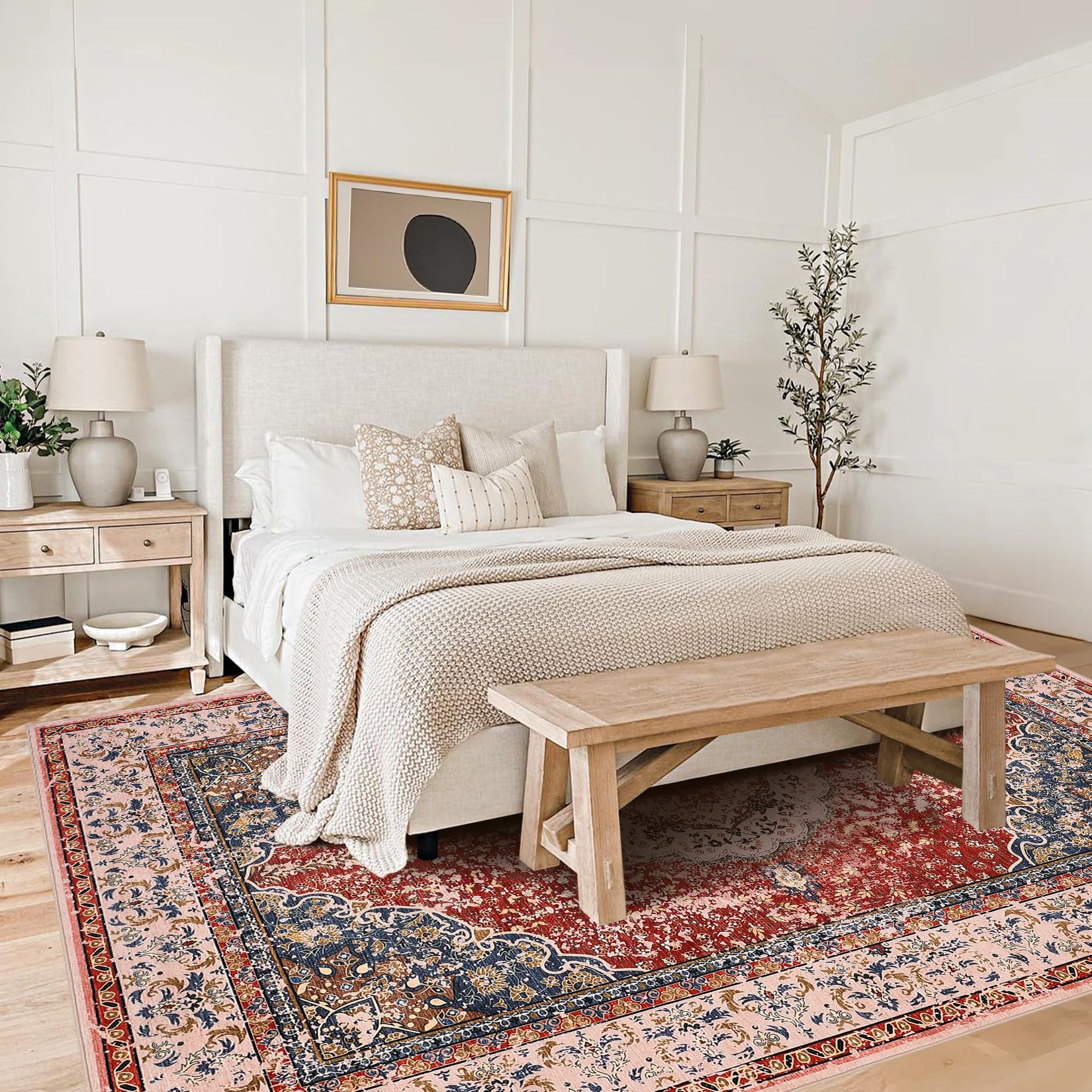 Tappeto vintage boho Garvee 120x170 cm in morbida finta pelle di agnello TPR antiscivolo lavabile per soggiorno, camera da letto, cucina, corridoio, ufficio