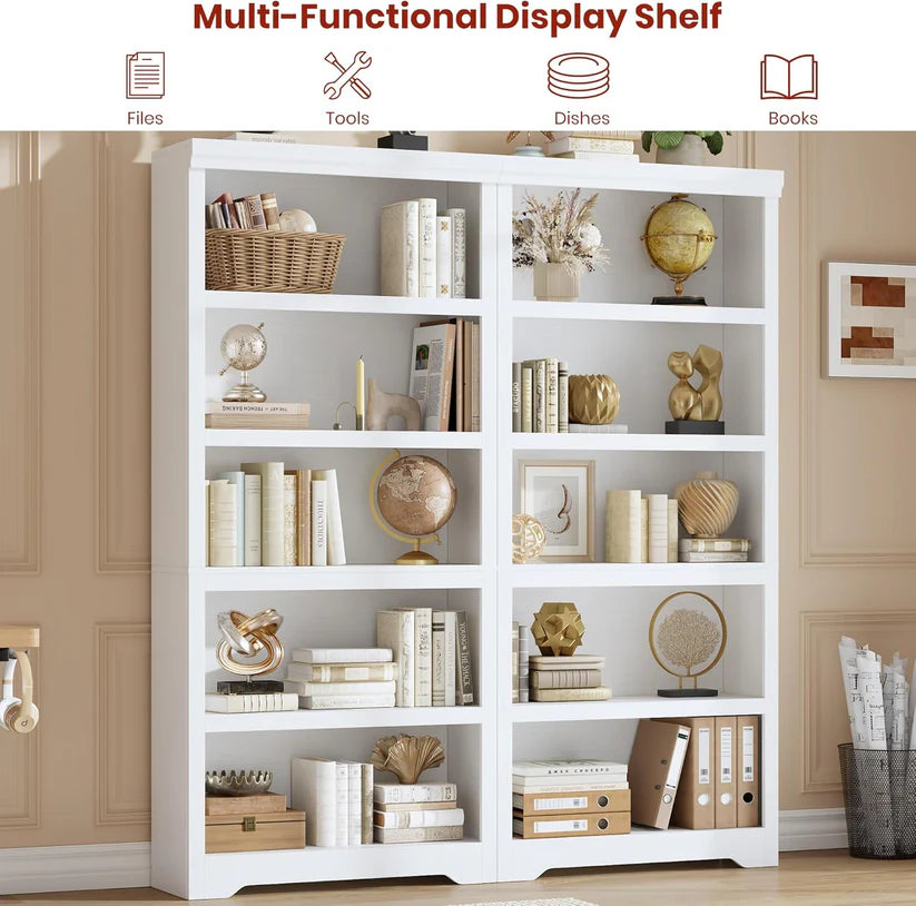 Garvee Libreria a 5 Ripiani Alta Regolabile Antiscivolo MDF Robusto Bianco per Soggiorno e Studio 175 cm