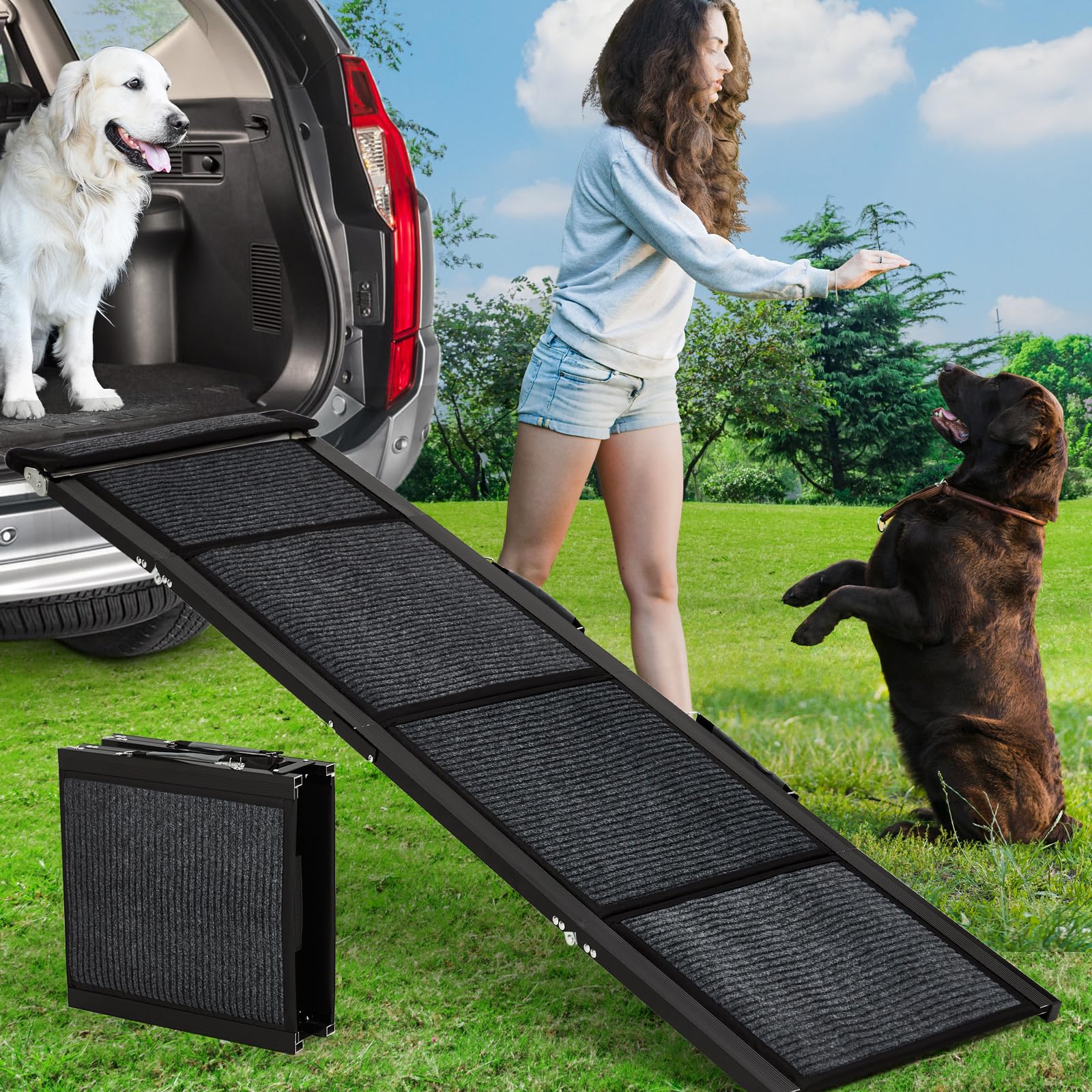 Rampa per cani Garvee, pieghevole in 4 direzioni, portatile, capacità di carico 113 kg, extra lunga, larga, antiscivolo, per camion, SUV, divano, letto, cani di piccola, media e grande taglia