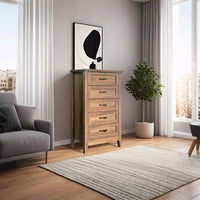 Cassettiera Garvee Farmhouse, 5 cassetti, legno vintage, impermeabile, camera da letto, soggiorno, 39,9x69,9x113,8 cm marrone