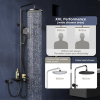 GARVEE Doccia a pioggia senza rubinetto con mensola, sistema doccia regolabile in acciaio inox per doccia, 25 cm nero