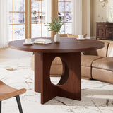 Garvee Tavolo da Pranzo Rotondo 119 cm per 4-6 Persone, MDF, Base Pedestal Robusta, Minimalista, Sala da Pranzo e Cucina, Bianco - Walnut