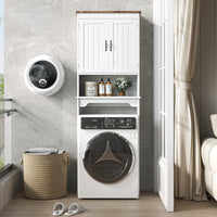 Mensola da bagno Garvee sopra il WC, 66 pollici di altezza, doppie ante, ripiani regolabili, legno, bianco, salvaspazio