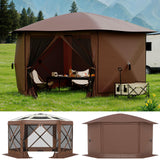 Gazebo Pop Up Garvee 13FT Esagonale con Tetto Rimovibile e Zanzariera, Acciaio Rinforzato, Beige e Cachi, per Campeggio e Feste all'Aperto - Beige e Cachi