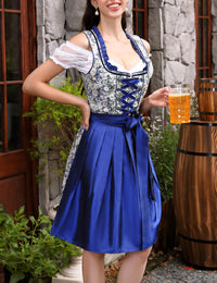 Garvee - Vestito tradizionale da donna Dirndl Midi, 3 pezzi, blu floreale, per il carnevale dell'Oktoberfest, taglia 36