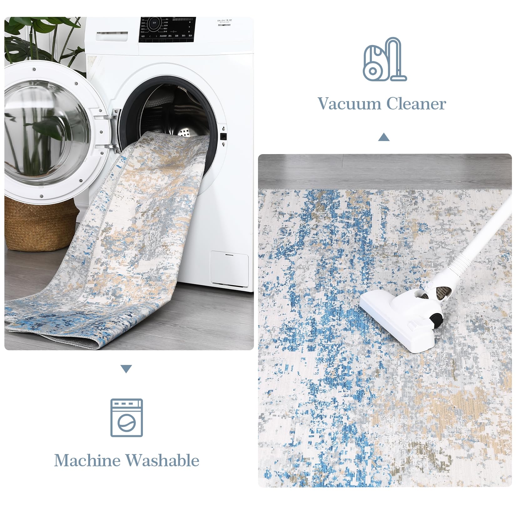 GARVEE Tappeto moderno astratto grande 160x230cm grigio blu | Resistente alle macchie, antiscivolo e morbido | Per sala da pranzo e cameretta dei bambini