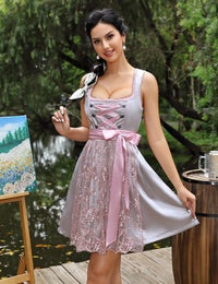 Abito tradizionale Dirndl da donna Garvee con camicetta Dirndl e grembiule per l'Oktoberfest, grigio argento, taglie 34-48