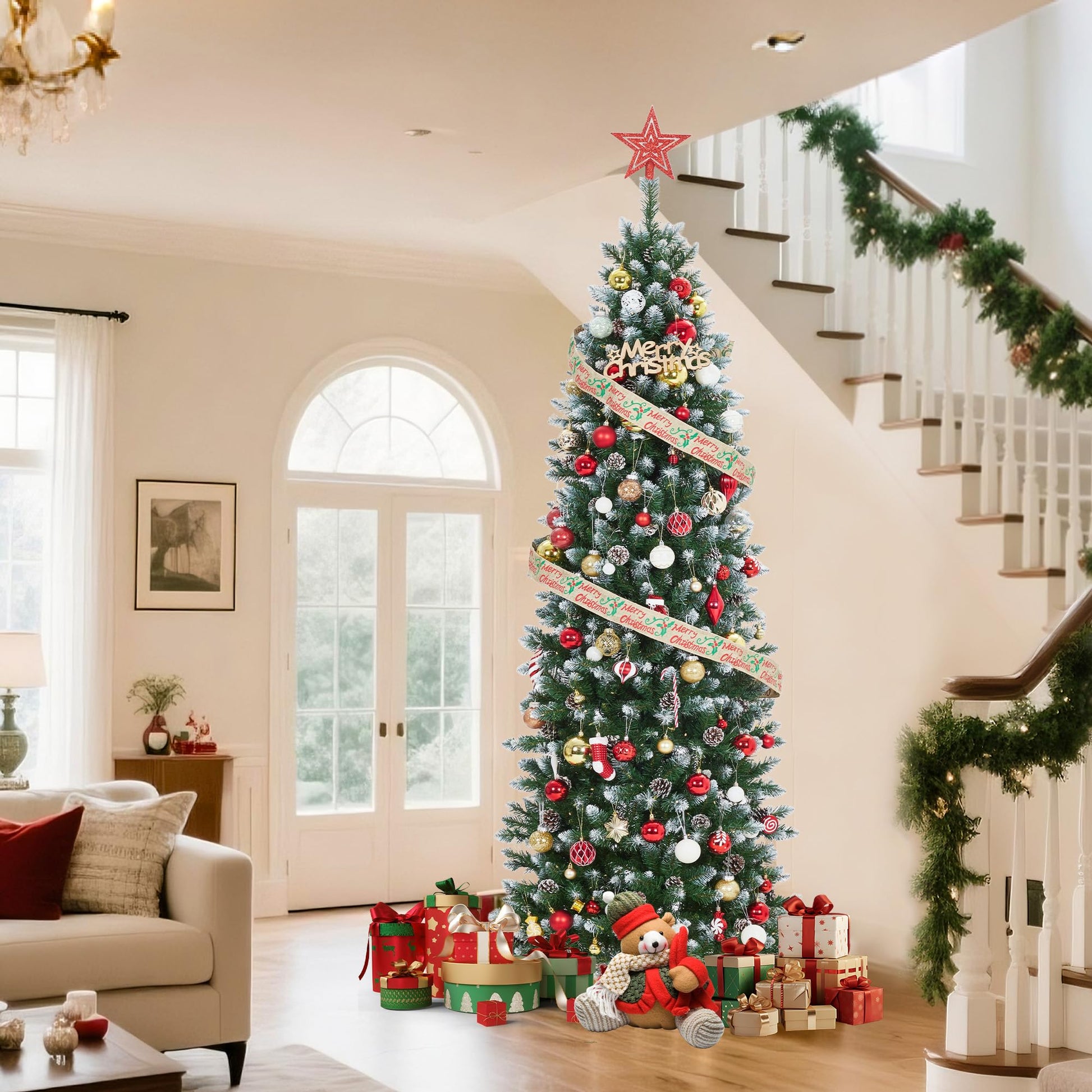 Albero di Natale artificiale Garvee da 228 cm per Natale - Albero di Natale di alta qualità con robusta struttura in metallo