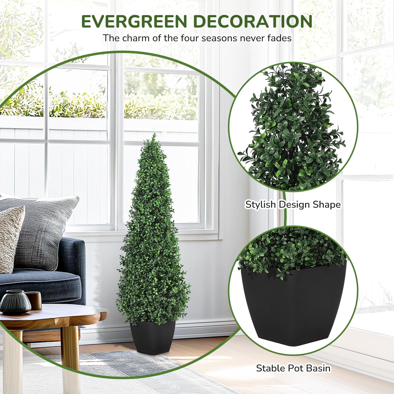 Garvee, pianta artificiale in bosso da 3 piedi con vasi robusti per uso interno ed esterno, verde tutto l'anno, realistica e facile da curare, decorativa per patio e ingresso.