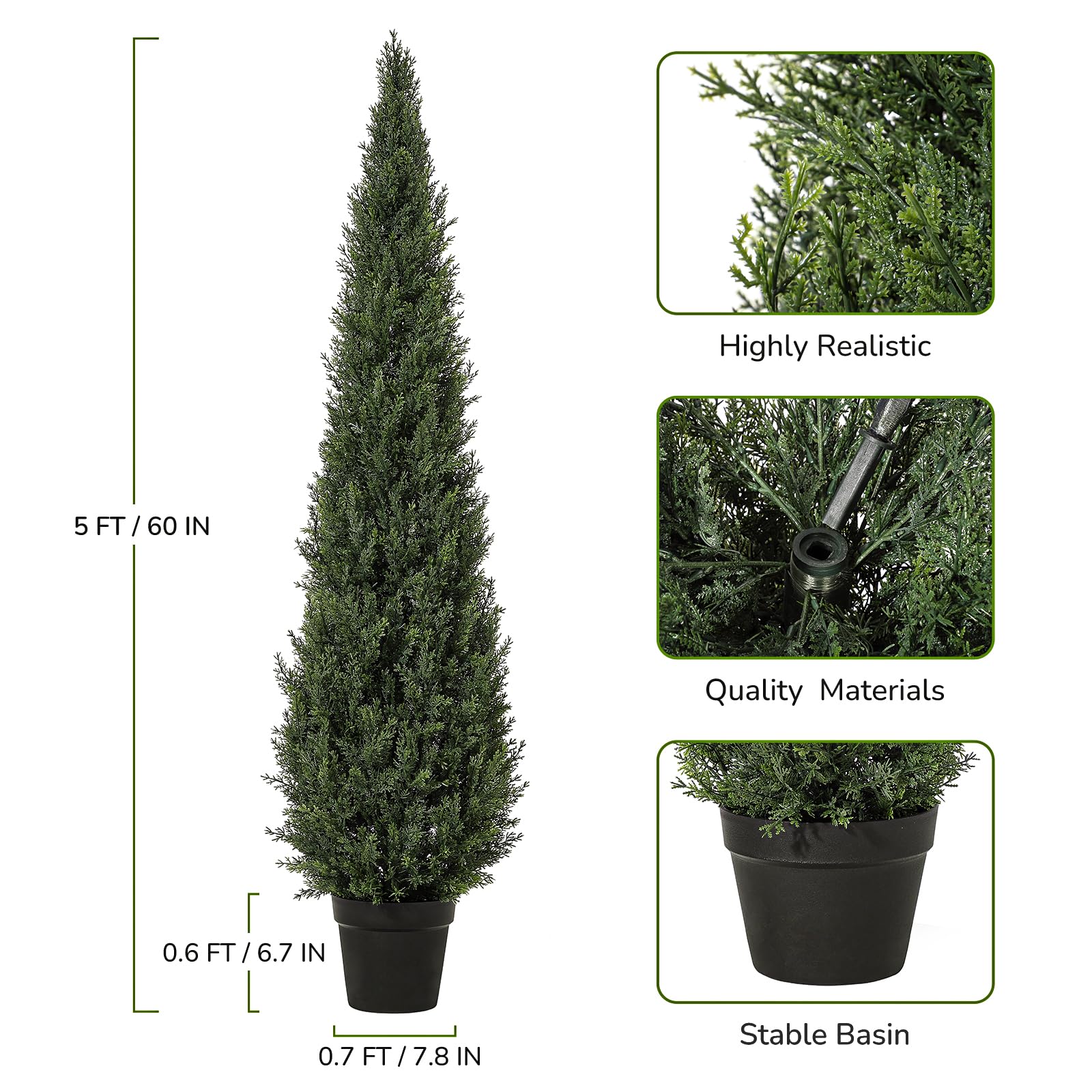 Alberi di cedro artificiale Garvee da 5 piedi, resistenti alle intemperie, materiale di alta qualità, per uso interno e in giardino, set da 2, verde