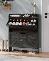 Garvee Scarpiera con 2 cassetti pieghevoli, marrone rustico, per corridoio e ingresso, salvaspazio, resistente, gambe in metallo